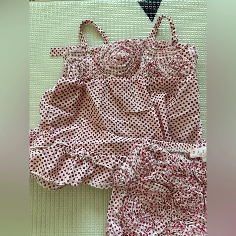 Biscotti|Vintage style Baby girl Red Polka Dot matching set,diaper cover & top•